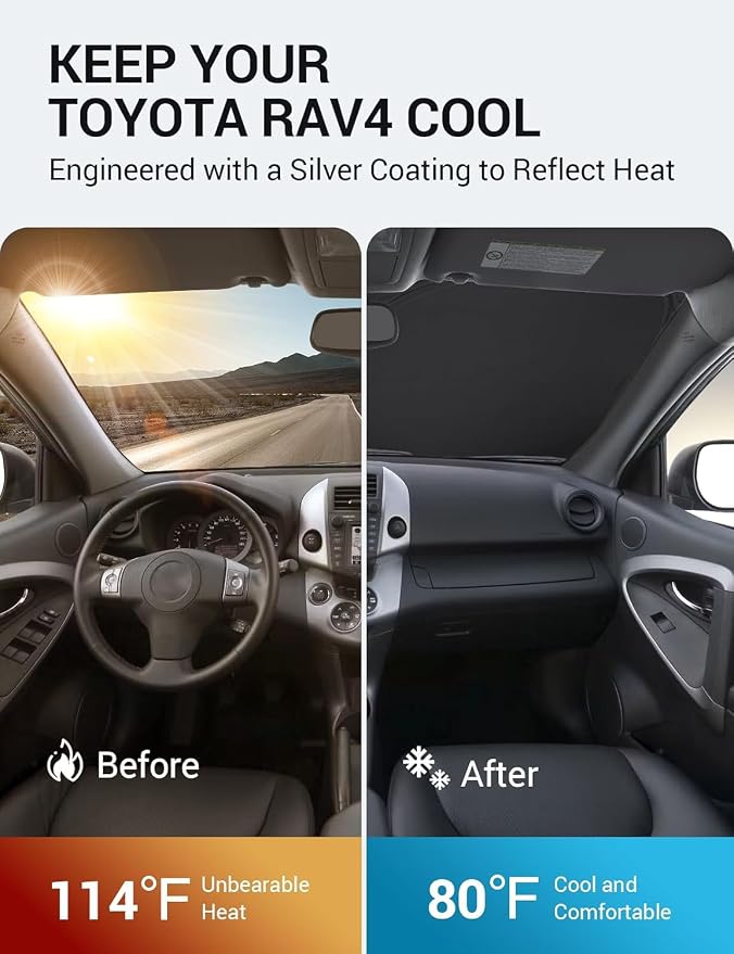 Proadsy Custom Fit 2006-2012 Toyota RAV4 Windshield Sun Shade, Blocks Heat | 240T Heat Shield, Drops Temp 54°F, Blocks 99% UV, Prevents Dashboard Cracking, Summer Parking & Beach Trips, Easy Twist-Fold - Image 3