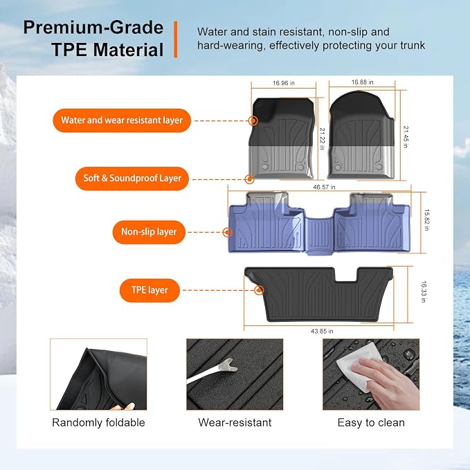 powoq Floor Mats Cargo Mat Compatible with 2016-2026 Dodge Durango 7 Seats | TPE All Weather Protection Replacement for 2016-2026 Dodge Durango Accessories (Trunk Mat+3rd Backrest Mat+7 Seats Floor Mat) - Image 5