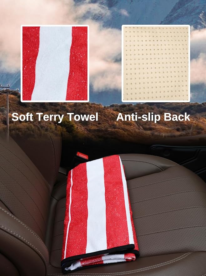 Prpeko 2PCS Terry Cloth seat Cover Universal Waterproof Car Sport Towel Seat Cushion Non-Slip Sweat-Absorbent Towel Cloth Suitable for Gym Workout, Universal Fit for Car SUV Van-Flag - Image 5