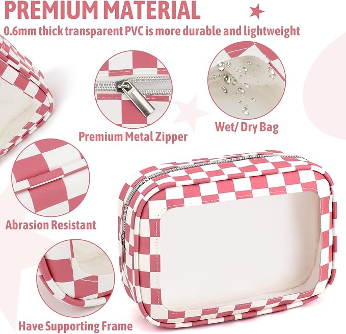 YOPCDJ 3PCS Clear Toiletry Bag, TSA Approved Travel Makeup Pouch with Zipper for Cosmetics and Toiletries, Diaper Bag Organizer Pouch Set, Women's Purse Organizer and Clear Car Bag - Image 4