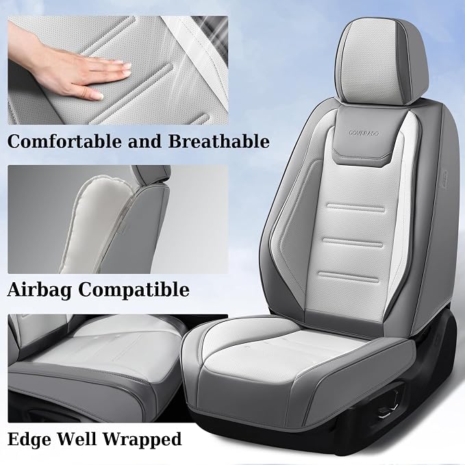 Coverado Car Seat Covers Full Set, Seat Covers for Cars, Front Seat Covers and Back Seat Cover Waterproof Leather Automotive Seat Cover, Universal Car Interior Protectors Cushion for Most Cars - Image 2