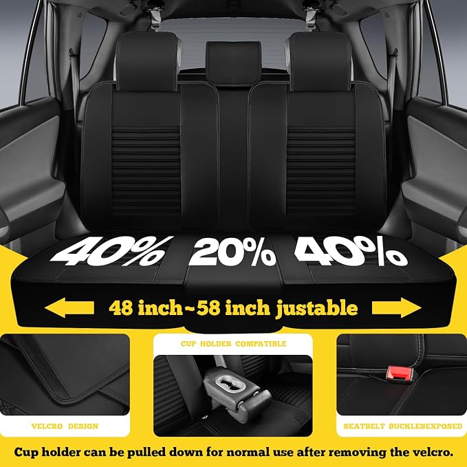 Car Seat Covers Full Set, Faux Nappa Leather, for Sedans and SUVs | Waterproof, Breathable and Airbag Compatible, Fits Most Bucket Seats, 5 Seats, Gray-Black - Image 5