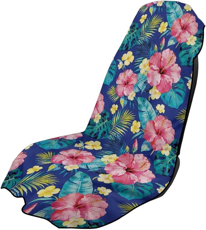 SEANATIVE Pink Hibiscus Car Cushion Towels Auto Seat Protectors - Absorber Towel for Car Wash Car Seat Covers, Post-Workout & Dog Owners (33.1" x 60.67") by SEANATIVE