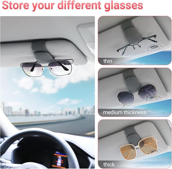 Sunglass Holder for Car Sun Visor Sunglasses Clip Car accessories -2 Packs | sun visor organizer, ticket card clip, eyeglass sunglasses holder, one-handed magnetic, anti-scratch, car stuff for women men - Image 3