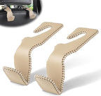 LivTee Beige Superior Leather Car Seat Back Headrest Hook, Auto Seat Hook Hangers Interior Accessories for Purse Coats Umbrellas Grocery Bags Handbag, 2-Pack by LivTee