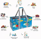 Extra Large Utility Tote Bag - Oversized Collapsible Reusable Wire Frame Rectangular Canvas Basket With Two Exterior Pockets For Beach, Pool, Laundry, Car Trunk, Storage - Camping - Image 3