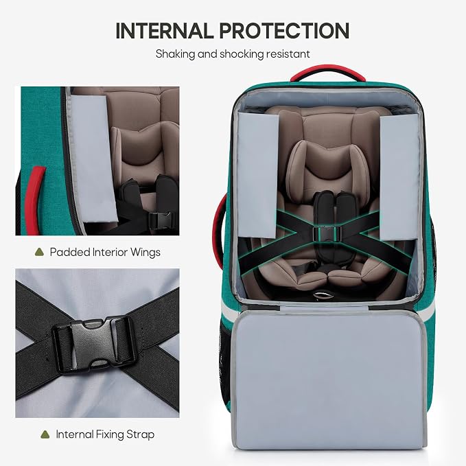 RAINSMORE Padded Car Seat Travel Bag for Airplane with Spinner Wheels | Heavy Duty Carseat Backpack for Air Travel Large Rolling Airport Gate Check Bags Fits Baby Car Seats & Boosters - Image 5