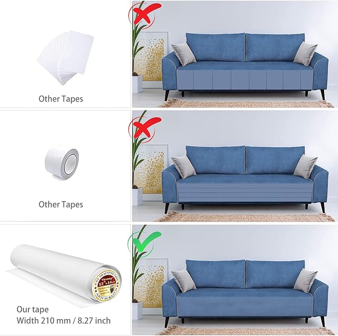 Anti Cat Scratch Furniture Protector (17.3" x 118") Single Sided | Thicken Vinyl Transparent Cat Anti Scratch Tape Flexible Couch Protector from Cat Claw Sticky Paws for Sofa, Door, Wall, Bed - Image 4