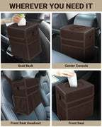 Capolo Car Trash Can with Lid, Leakproof Car Garbage Can Car Trash Bag | Waterproof, Trash Can for Car, 3 Mesh Pockets, Mini Hanging Vehicle Car Trash Bin, for Back/Front Seat (Brown,2.5 Gal) - Image 6