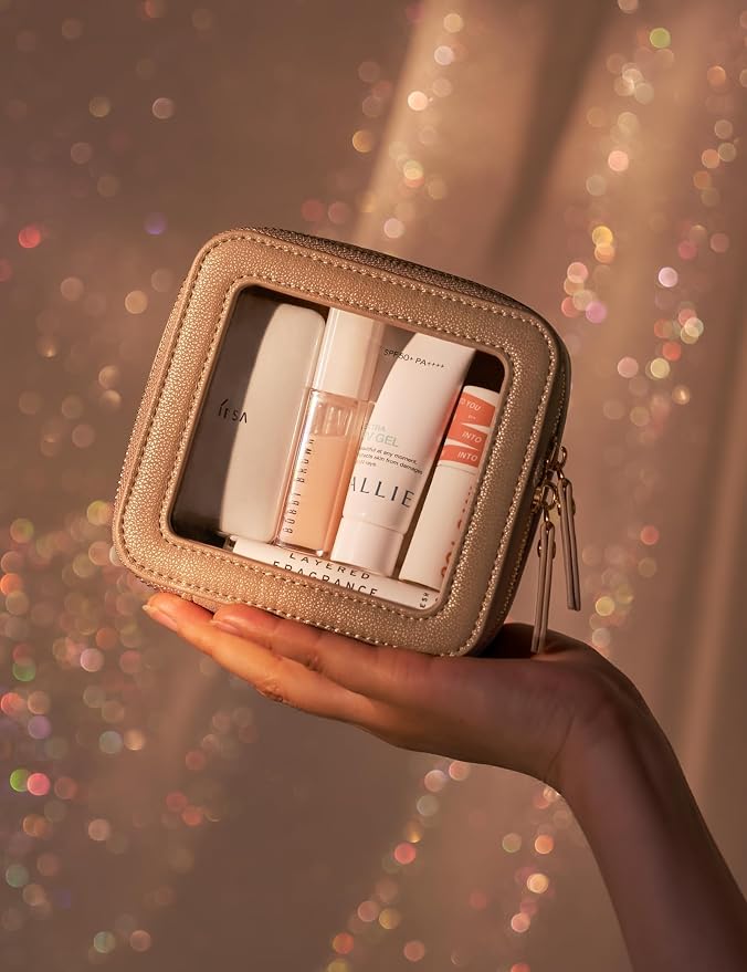Clear Makeup Case Toiletry Bag Travel Medium Clear Cosmetic Bag with Zipper, Make Up Bag Organizer Traveling TSA Approved Transparent Bag Car for Essentials, Mini & Medium, Gold - Image 7