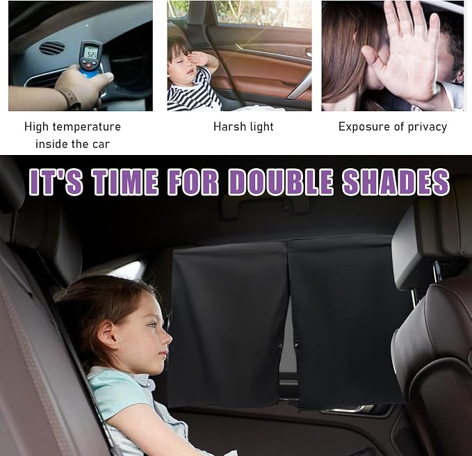 2 PCS Car Window Shade, Double Layer Mesh Privacy Sunshade for Auto Side Window, Magnetic Breathable Curtain for Baby & Kids Blocks Sun & Heat, Universal Car Accessories - Image 4