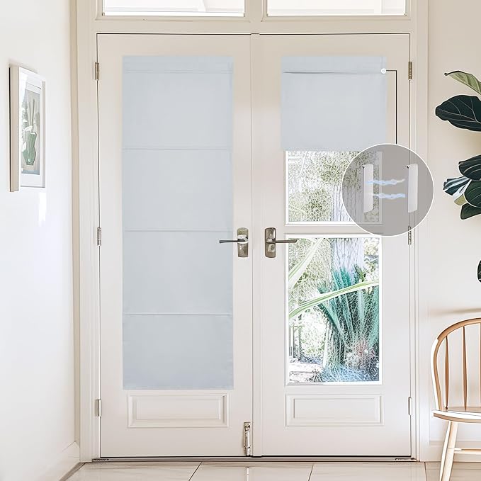 NICETOWN Greyish White Magnetic Door Roman Shade for French Glass Window | Thermal Insulated, French Front Door Window Covering, Roman Roll Up Shade for Patio Glass, 27 x 72 inch Long, 1 Panel - Image 7