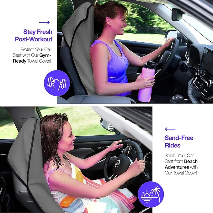 Waterproof Sweat Towel Car Seat Cover Sweat Carseat Protector,Perfect for Universal Anti-Slip Car Truck SUV Seat, Great for Post Gym Workout, Running, Swimming, Beach and Hiking (Black) - Image 6