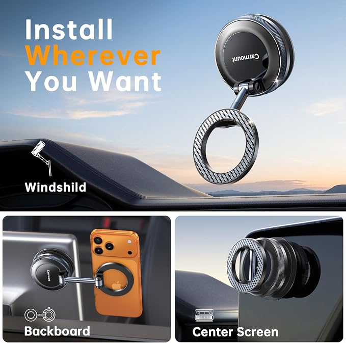 for Magsafe Car Mount carmount 2.0 Magnetic Phone Mount【Ultra-Stable Magnetic Hold】Vacuum Magnetic Phone Holder for Car Dashboard Windshield Phone Holders for Your Car for iPhone Samsung,Carbon Fiber - Image 5