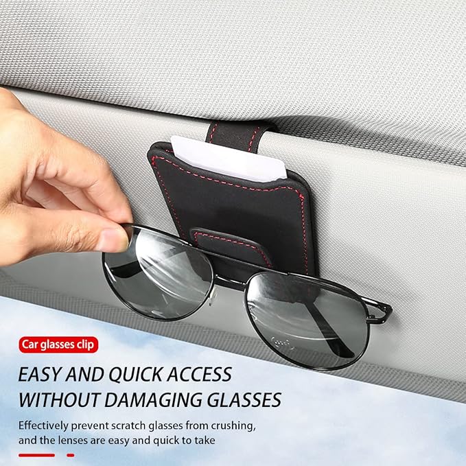 8sanlione Sunglasses Holder for Car, Magnetic Glasses Clip, Gray | 3.66x3.0 Inch, Universal fit, sun visors, faux fur surface, 180° rotation, avoid mag cards, car interior accessories - Image 3