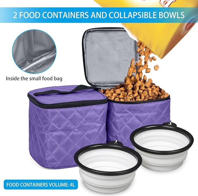 BAGLHER Dog Travel Bag Airline Approved Pet Supplies Backpack, Dog Travel Backpack with 2 Silicone Collapsible Bowls and 2 Food Baskets Purple - Image 7