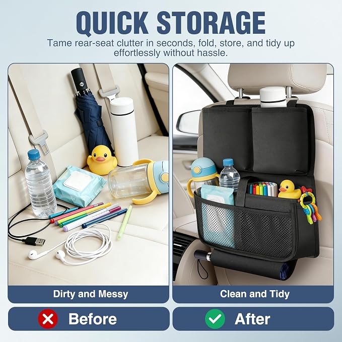 Nilight Car Seat Back Organizer 2PCS Black Oxford Fabric Universal | Multi Compartment Cup Holder Hanging Storage Bag Scratch Resistant Durable Design for Cars Vans SUVs MPVs Pickup Trucks - Image 6
