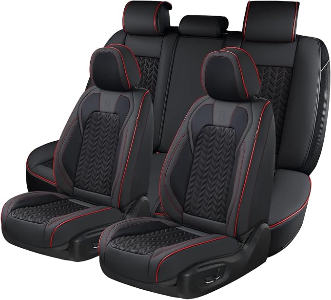 Coverado Seat Covers Full Set, Seat Covers for Cars, Car Seat Covers Winter, Breathable Faux Leather Car Seat Protector Car Seat Cushion, Black Car Seat Covers Universal Fit for Most Cars SUVs Trucks by COVERADOAUTO