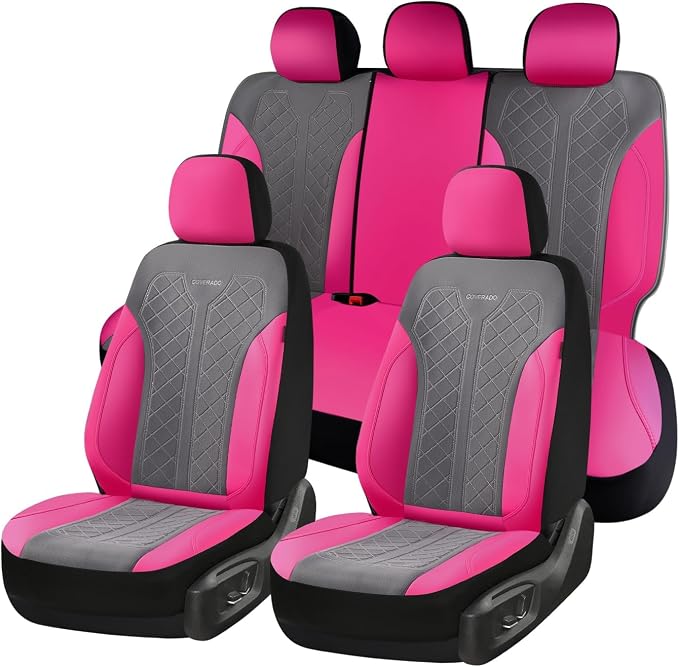 Coverado Car Seat Covers Full Set, Leather Seat Covers, Rose Automotive Protectors 5-Seat, Luxury Universal Fit Seat Covers for SUV, Truck, Sedan and Most Vehicles All-Weather by COVERADOAUTO