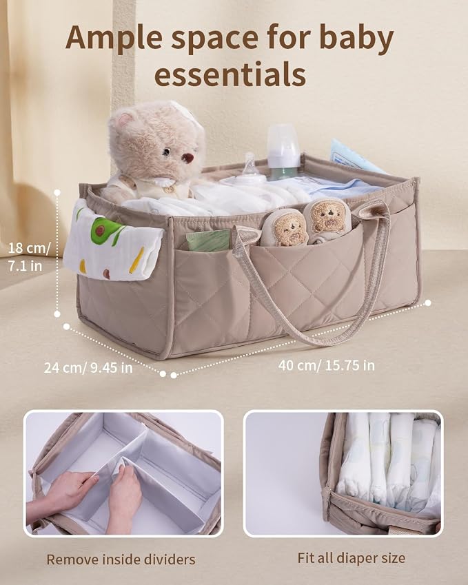 CEI-CEI Baby Diaper Caddy Organizer with Handle, Large Portable Nursery Storage Basket for Newborn Essentials, Changing Table and Car Organizer, Gift for Baby Shower - Image 2