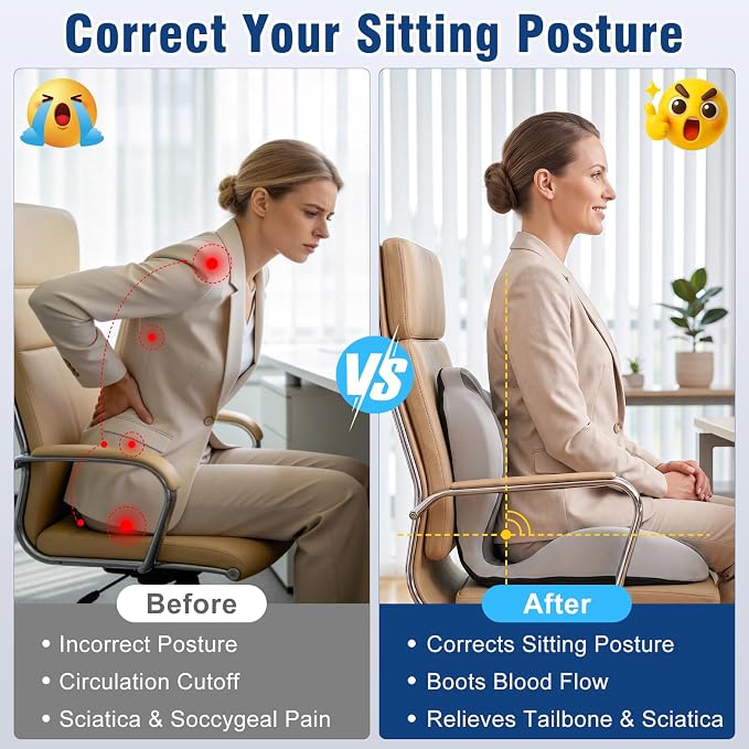 Car Seat Cushion Office Chair Cushion with Lumbar Support Pillow | Ergonomic Seat Cushion for Relieve Sciatica & Tailbone Pain, Ideal for Car Driving Truck Office Chairs Wheelchairs Home Use - Image 5