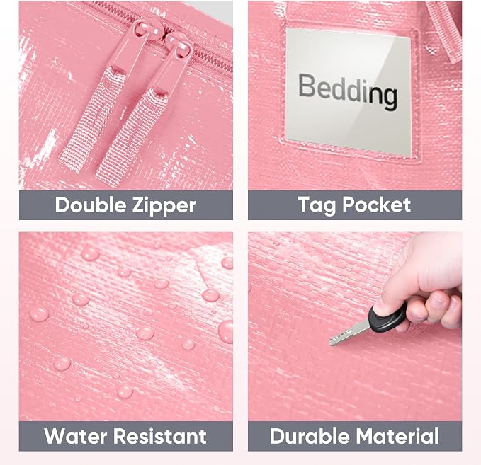 TICONN 4 Pack Extra Large Moving Bags Heavy Duty with Zippers & Carrying Handles, Durable Storage Bags Moving Boxes for Closet Organizers and Storage (4 Pack, Coral) - Image 6