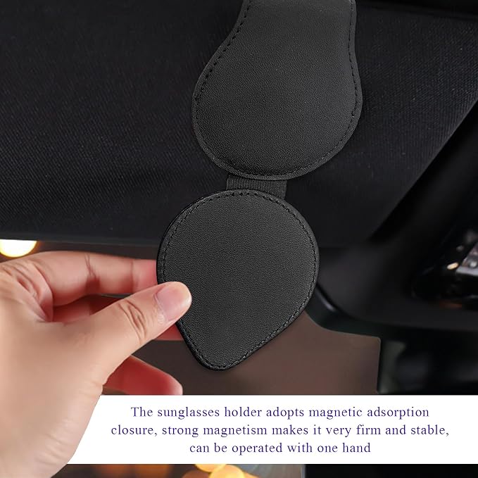 KVAEY Bling Sunglass Holder for Car Visor, Magnetic Leather Visor Clip Glasses Holder with Sparkling Rhinestones, Crystal Visor Ticket Card Clip for Women Girls, Car Accessories (Black & Pink) - Image 4