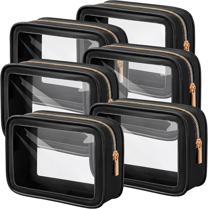 Hsei 6 Pcs Clear Makeup Bags Diaper Bag Organizer Travel Toiletry Bags with Zipper Clear Cosmetic Organizer Car Storage Pouch Bridesmaid Gift for Women Beach Vacation (Black) by Hsei