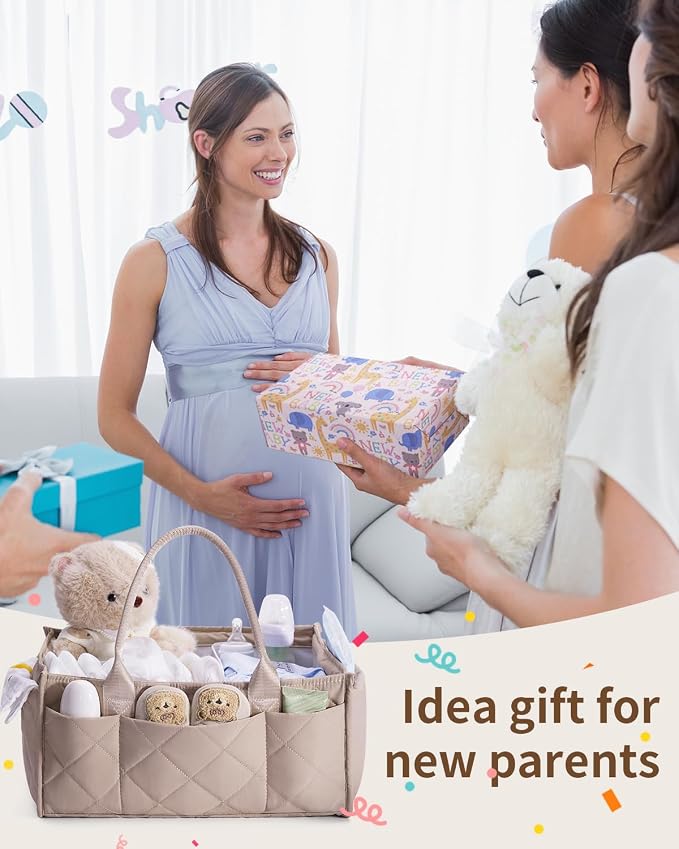 CEI-CEI Baby Diaper Caddy Organizer with Handle, Large Portable Nursery Storage Basket for Newborn Essentials, Changing Table and Car Organizer, Gift for Baby Shower - Image 5