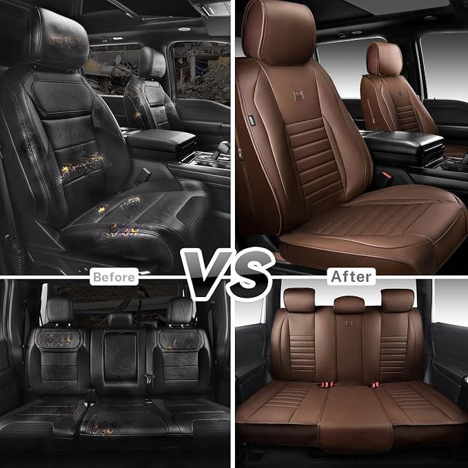 CAR PASS Nappa Leather Car Seat Covers Full Set, Luxury Seat Protector for Cars, Waterproof Anti-Slip Seat Cushion Armrest Compatible Airbag Universal for Sedan SUV Pick-up Truck Auto,Brown - Image 7