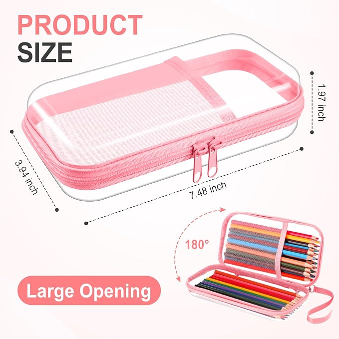 Sanwuta 4 Pcs Clear Hard Shell Zipper Case Plastic Case, Nude Pink - Image 2