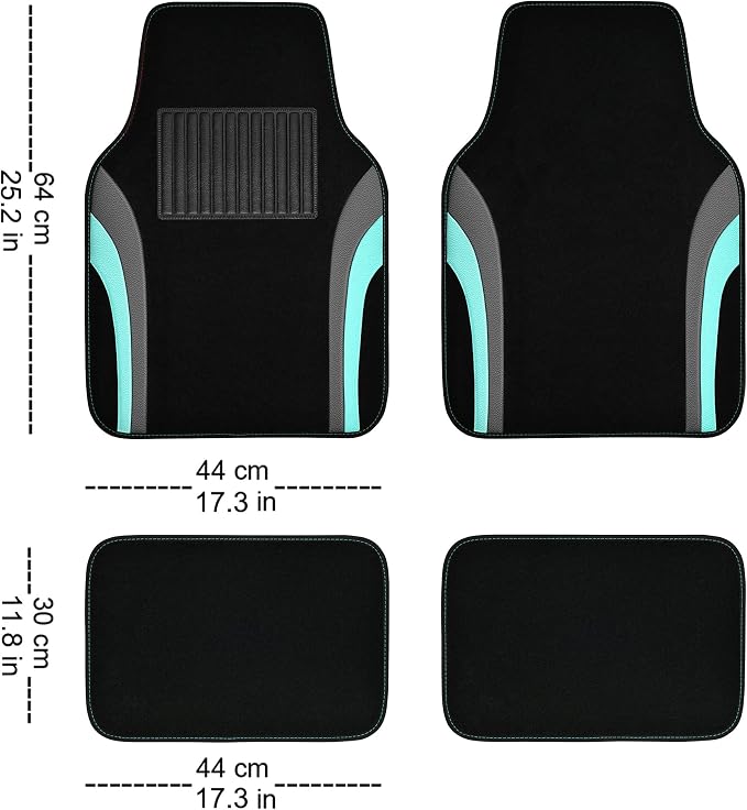 CAR PASS Leather Sporty Car Floor Mats Carpet, Universal Waterproof Automotive Floor Mat Fit for Sedans, Cars, Mid Trucks, Vans, SUV, Set of 4 (Black and Mint) - Image 4