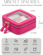 Mini Makeup Bag Clear Small Travel Cosmetic Case Leather Cute Hot Pink Pouch for Purse Organizer Make Up Bag for Women Car Toiletry Bag with Zipper for School - Image 3