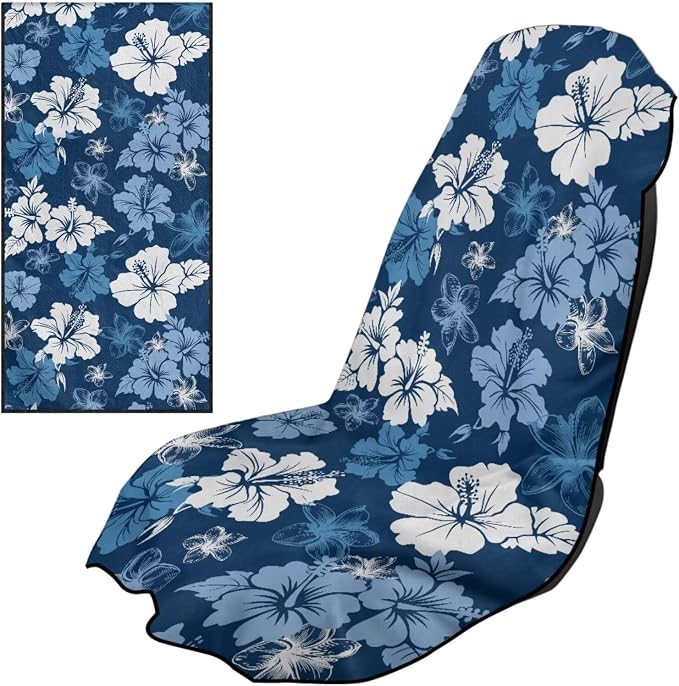 Horeset Blue Hibiscus Flower Car Seat Towel Cover – Breathable & Quick-Dry, Stain Resistant Front Seat Protector, Easy Install for SUV Truck Sedan Van by Horeset