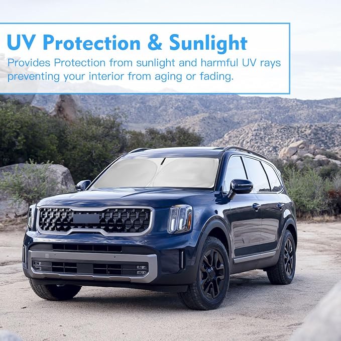 Windshield Sun Shade Car Accessories for Kia Telluride 2020-2025 | HOHUIGO Front Window Sunshade Custom Fit Kia Telluride Car Sun Visor windshield Sunshade UV Protector for Heat Shield Cover - Image 7