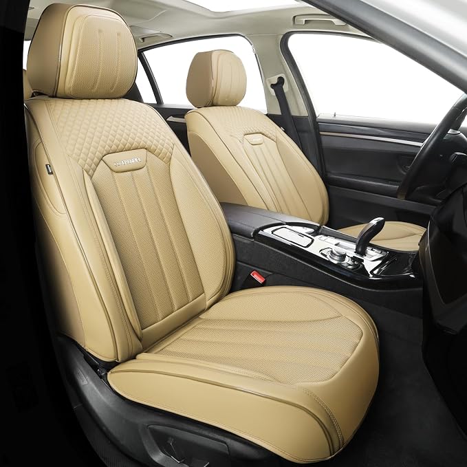 Beige Leather Seat Covers, 5 Seats Universal Car Seat Covers Full Set, Waterproof Automotive Seat Covers Breathable Front and Rear Seat Covers for Most Sedans SUVs Trucks - Image 8