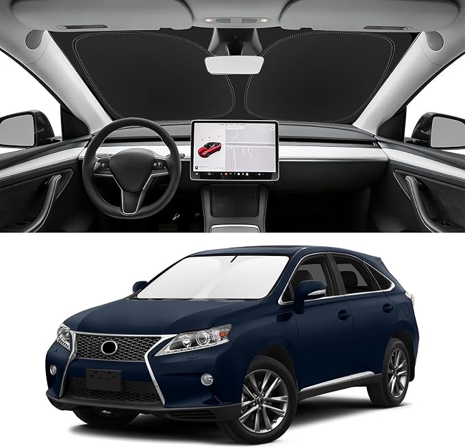 Custom Fit Windshield Sun Shade for Lexus RX 2010-2015 | Blocks UV Rays and Sun Heat, Helps Reduce Interior Temperature, Protects Dashboard from Fading, Folds Easily for Storage by SLOGENTO