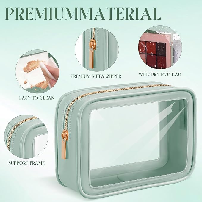 Hsei 6 Pcs Clear Makeup Bags Diaper Bag Organizer Travel Toiletry Bags with Zipper Clear Cosmetic Organizer Car Storage Pouch Bridesmaid Gift for Women Beach Vacation (Green) - Image 3