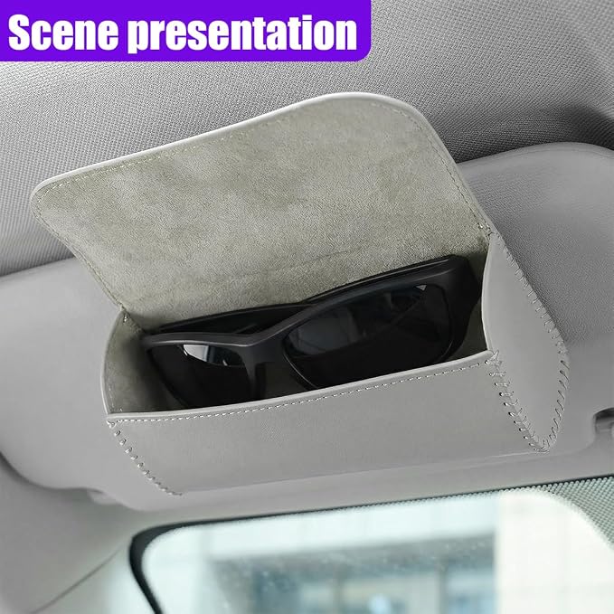Sunglasses Holder for Car Sun Visor, Leather Car Sunglass Holder with Hidden Magnetic Closure, Clip On Glasses Case, Universal Storage Box Organizer Accessories (Gray) - Image 5