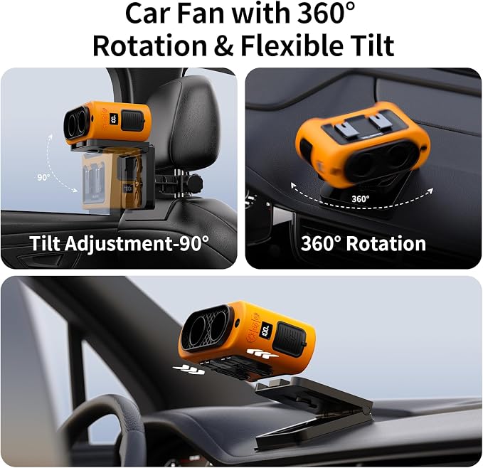 Socool 14500mAh Portable Car Fan Rechargeable Battery Opearated, Clip on Car Seat Headrest 360 Rotatable, 5-Speed Backseat Fans for Baby Rear Facing Cooling with Dual Air Outlets for SUV RV Truck - Image 5