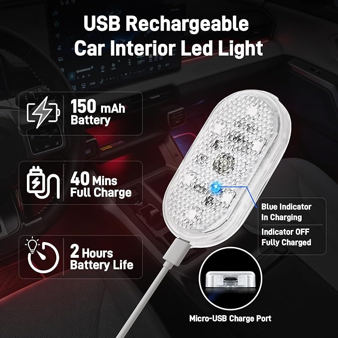 4PCS Wireless Car Led Interior Lights with Touch Control, 7 Colors Magnetic Car Dome Lamp, USB Rechargeable Cordless Footwell Ambient Light for Cars Truck Van,Cabinet, Wardrobe - Image 4