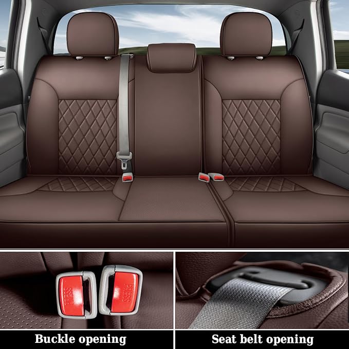 Coverado Tacoma Seat Covers, Leather Car Seat Covers Full Set Custom Fit 2005-2023 Toyota Tacoma Double/Crew Cab, Seat Covers for Cars Car Seat Protector(Brown) - Image 3