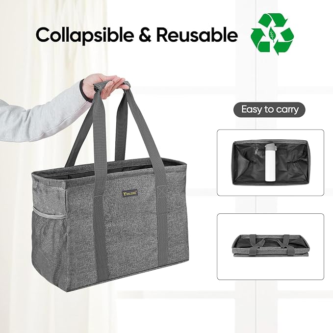 BALEINE Extra Large Utility Tote Bag with Reinforced Wire Frame, Reusable Grocery Bag for Shopping, Picnic (Grey, 16.5''x14''x10'') - Image 6