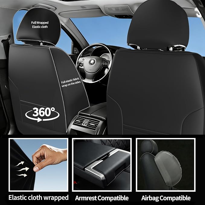 for Subaru Crosstrek 2016-2026 Car Seat Covers, Full Set, Black | Luxury Full Coverage Leather Seat Protectors, Waterproof Breathable, Non-Slip, Easy to Install, Airbag Compatible, All-Season - Image 7
