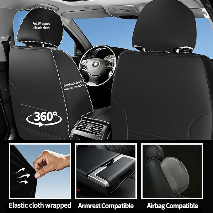 Car Seat Covers for GMC Acadia 2007-2026, Full Set, Black | Luxury Full Coverage Leather Seat Protectors, Waterproof Breathable, Non-Slip, Easy to Install, Airbag Compatible, All-Season - Image 4