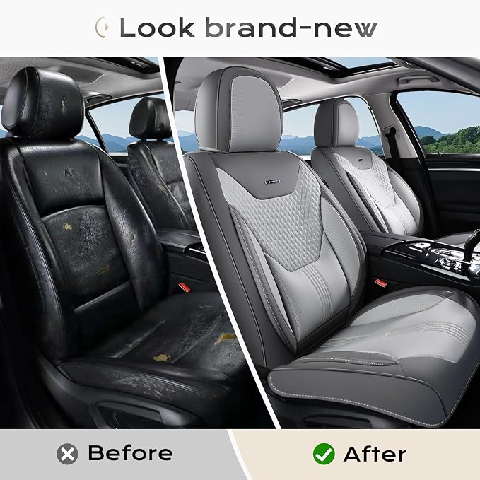 Coverado Car Seat Covers Full Set, Front Seat Covers with Lumbar Support and Back Seat Cover Waterproof Leather Automotive Seat Cover, Universal Car Interior Protectors Cushion for Most Cars - Image 5
