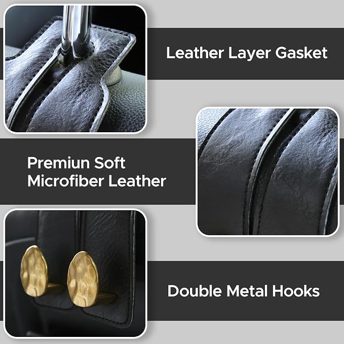 Leather Car Purse Hook for Headrest, 4 Pack (Black-Gold) | Twin Hooks Headrest Hangers, 2/4 Pack, No-Slip, Scratch-Proof, Holds Purses, Backpacks, Grocery Bags, Car Organizer Gift - Image 6