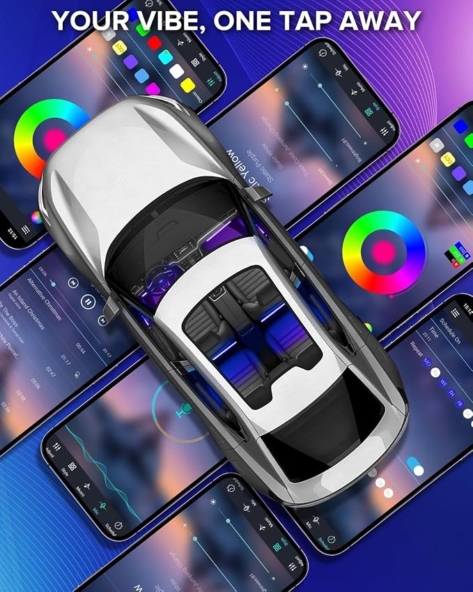 Car Interior LED Lights, 12V RGB Under Dash Footwell Ambient Lighting Kit | Smart APP & Remote Control, Music Sync, Cigarette Lighter Powered Color Changing Lights for Cars, Trucks and SUVs - Image 3