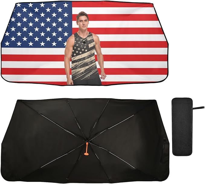 USA Flag Custom Windshield Sun Shade Cover Uv Protection Sunshades for Auto Car Interior Accessories by Wudan