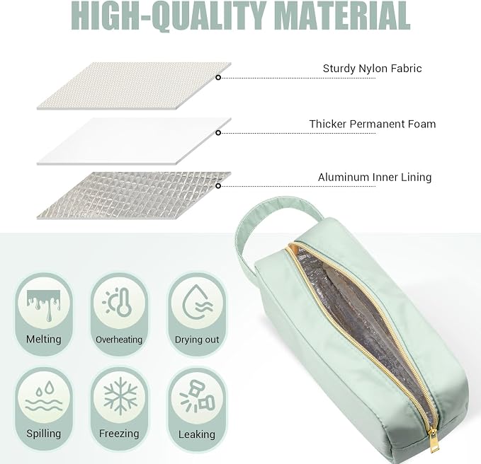 Kacctyen Insulated Makeup Bag for Car Women Cosmetics Bag Heat-resistant Travel Makeup Organizer Waterproof Skincare Case from Melting Freezing Winter Valentines Gift for Women(Medium,Portable,Green) - Image 3